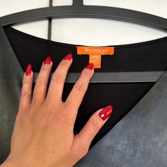 Joe Fresh Faux Leather Lingerie Sleeve Top - Picture 2 of 5